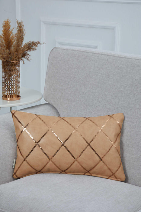 Deluxe Diamond Quilted Pillow Cover with Paillette Details, Sophisticated Rectangular Throw Pillow for Luxury Interior Decorations,K-301