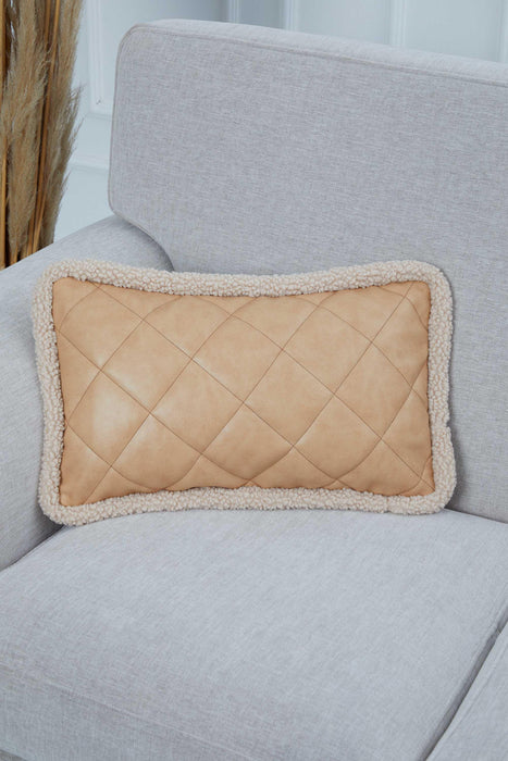Quilted Rectangle Pillow Cover with Teddy Fabric Border, 20x12 Inches Handmade Quilted Throw Pillow Cover with Adorable Plush Edges,K-304