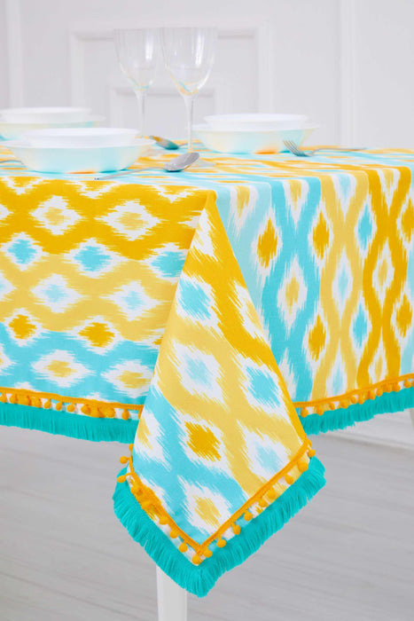 Tropical Summer Tablecloth with Frilling Edges and Pom-pom Details, Large Dining Room Tablecloth for Modern Home Kitchen Decoration,M-10K
