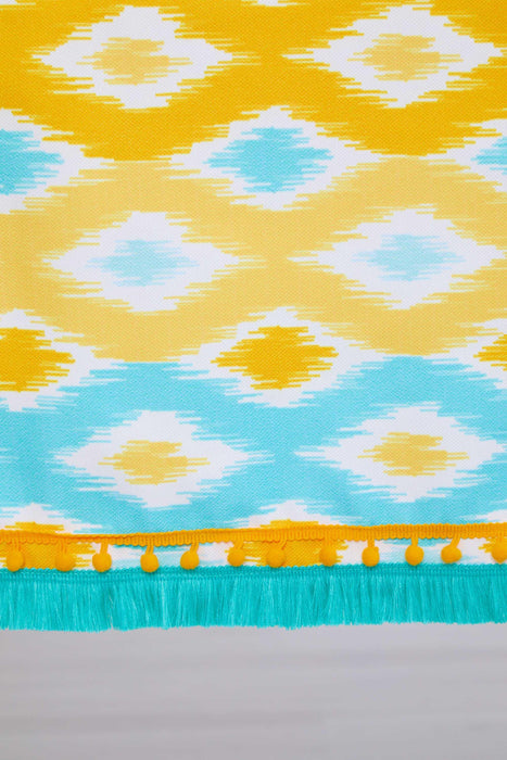 Tropical Summer Tablecloth with Frilling Edges and Pom-pom Details, Large Dining Room Tablecloth for Modern Home Kitchen Decoration,M-10K