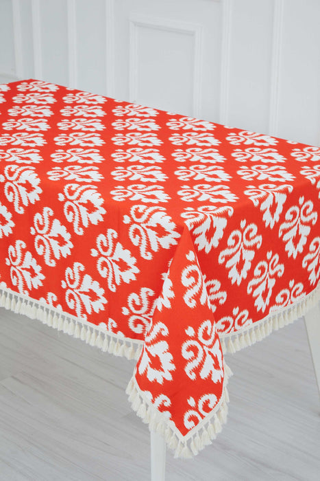 Festive Tasseled Tablecloth for Modern Kitchen Decors, Floral Pattern Table Cover with Tassels, Printed Rectangle Tassel Tablecloth,M-11K