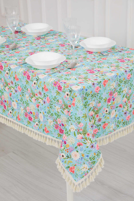 Festive Tasseled Tablecloth for Modern Kitchen Decors, Floral Pattern Table Cover with Tassels, Printed Rectangle Tassel Tablecloth,M-11K