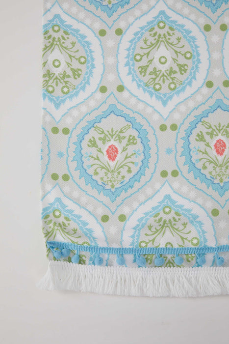 Printed Polyester Table Runner with Handmade Pom-poms 30 x 90 cm Handicraft Table Cloth for Dinner Table, Parties, Home Decoration,R-63K