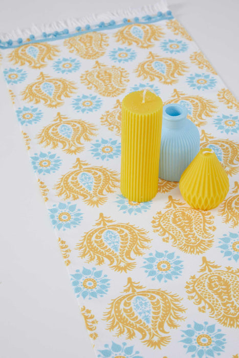 Printed Polyester Table Runner with Handmade Pom-poms 30 x 90 cm Handicraft Table Cloth for Dinner Table, Parties, Home Decoration,R-63K