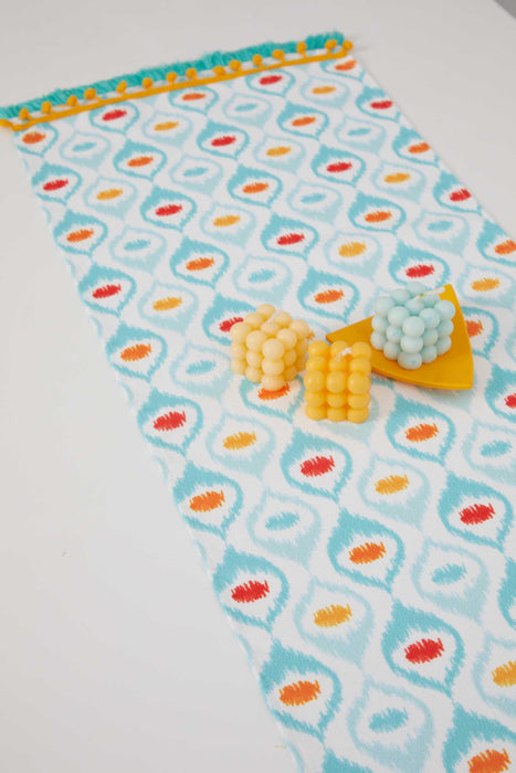 Printed Polyester Table Runner with Handmade Pom-poms 30 x 90 cm Handicraft Table Cloth for Dinner Table, Parties, Home Decoration,R-63K
