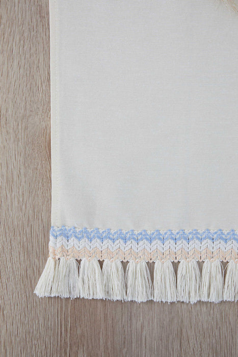 Printed Polyester Table Runner with Handmade Pom-poms 30 x 90 cm Handicraft Table Cloth for Dinner Table, Parties, Home Decoration,R-65K