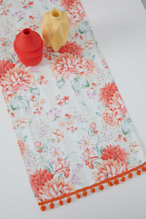 Printed Polyester Table Runner with Handmade Pom-poms 30 x 90 cm Handicraft Table Cloth for Dinner Table, Parties, Home Decoration,R-66K