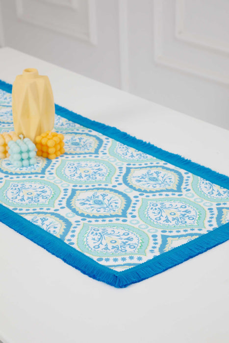 Printed Polyester Table Runner with Handmade Pom-poms 30 x 90 cm Handicraft Table Cloth for Dinner Table, Parties, Home Decoration,R-70K
