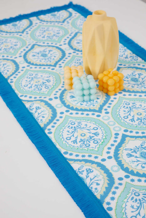 Printed Polyester Table Runner with Handmade Pom-poms 30 x 90 cm Handicraft Table Cloth for Dinner Table, Parties, Home Decoration,R-70K