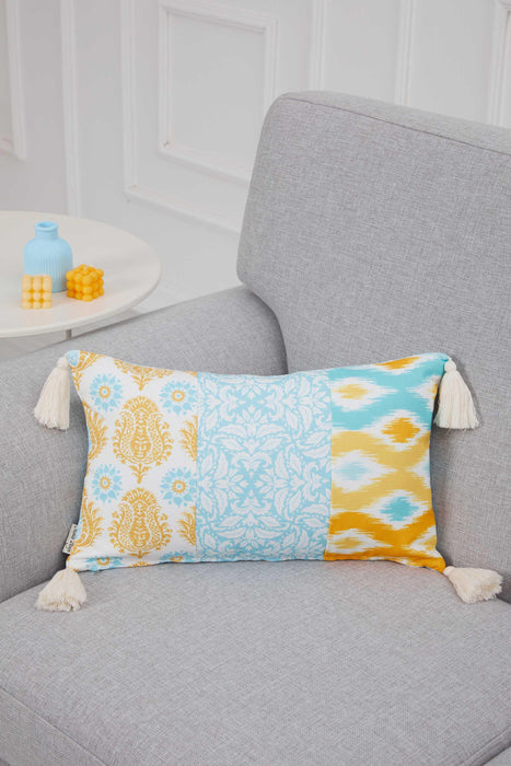 Boho Colorful Throw Pillow Cover with Tassels and Mixed Patterns, 20x12 Inches Traditional Patchwork Cushion Cover for Living Rooms,K-302 Suzani Pattern 58-62-61