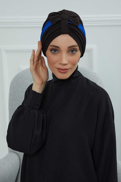 Pre-Tied Multicolor Instant Turban with Top Bowtie, Stylish Cotton Turban Hijab for Women, Stylish Double Colour Women Head Covering,B-77