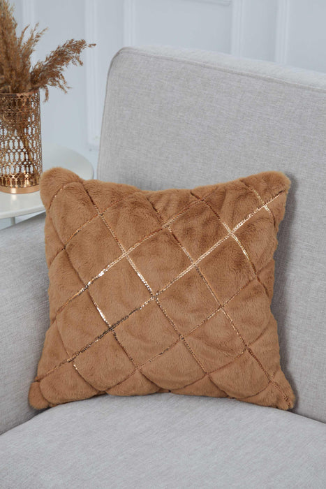 Quilted Plush Throw Pillow Cover with Glamorous Sequin Details, 18x18 Inches Fashionable Cushion Cover for Sofa, Couch and Bed,K-307