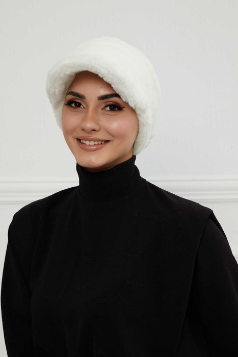 Velvety Plush Visor Turban for Women, Luxuriously Soft Handmade Instant Headwrap, Stylish Lightweight Plain Soft and Warm Visor Cap Hat,B-78