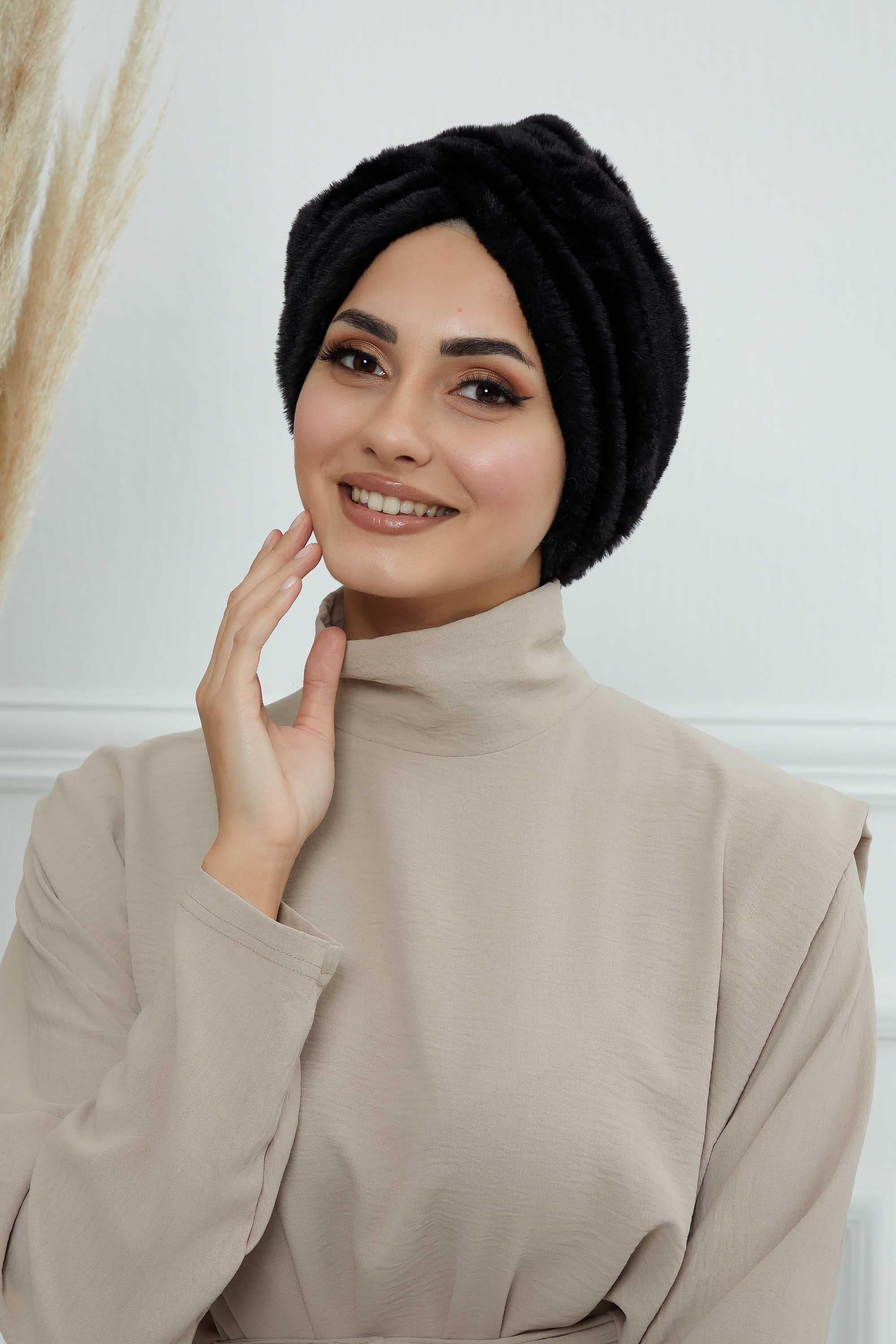 Comfy Fashionable Instant Turban for Women, Plush Pre-Tied Head Turban for Elegant Look, Easy Wrap Comfortable Plush Chemo Headwear,B-9PD