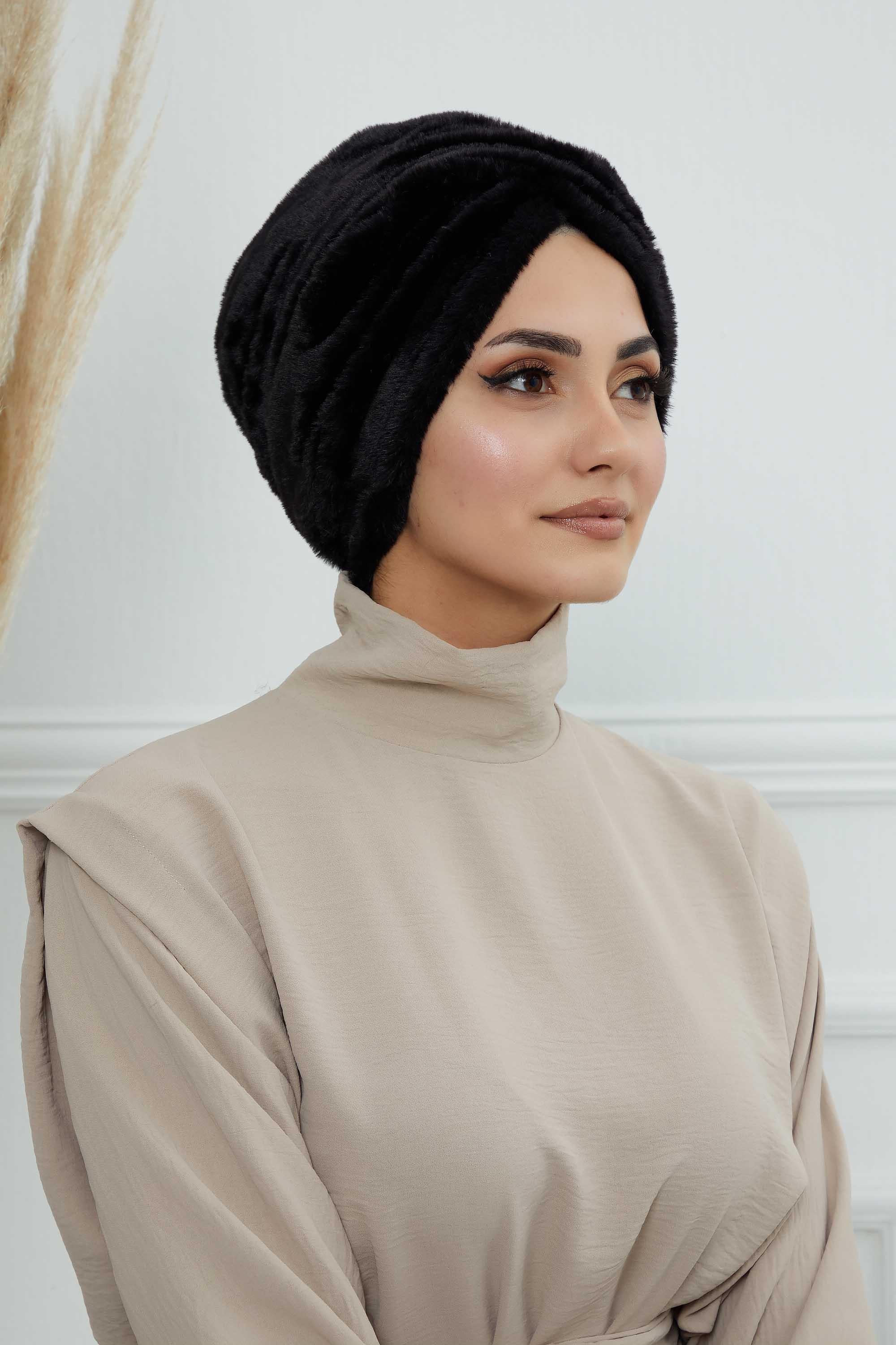 Comfy Fashionable Instant Turban for Women, Plush Pre-Tied Head Turban for Elegant Look, Easy Wrap Comfortable Plush Chemo Headwear,B-9PD