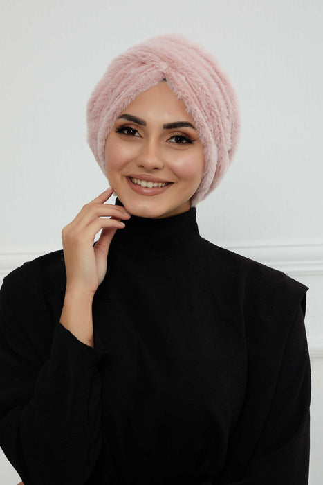 Comfy Fashionable Instant Turban for Women, Plush Pre-Tied Head Turban for Elegant Look, Easy Wrap Comfortable Plush Chemo Headwear,B-9PD