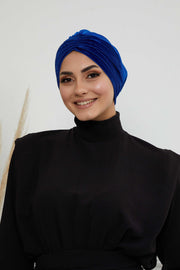 Velvet Shirred Instant Turban Headwrap, Soft Head Turban For Women Fashion Instant Turban Ready to Wear Pretied Chemo Headwear Hijab,B-13K Sax Blue