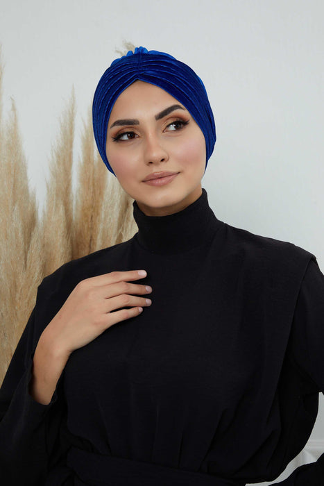 Velvet Shirred Instant Turban Headwrap, Soft Head Turban For Women Fashion Instant Turban Ready to Wear Pretied Chemo Headwear Hijab,B-13K