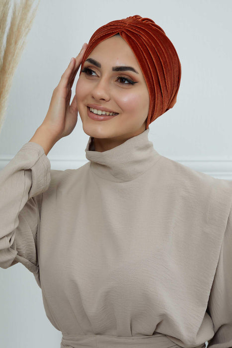 Velvet Shirred Instant Turban Headwrap, Soft Head Turban For Women Fashion Instant Turban Ready to Wear Pretied Chemo Headwear Hijab,B-13K