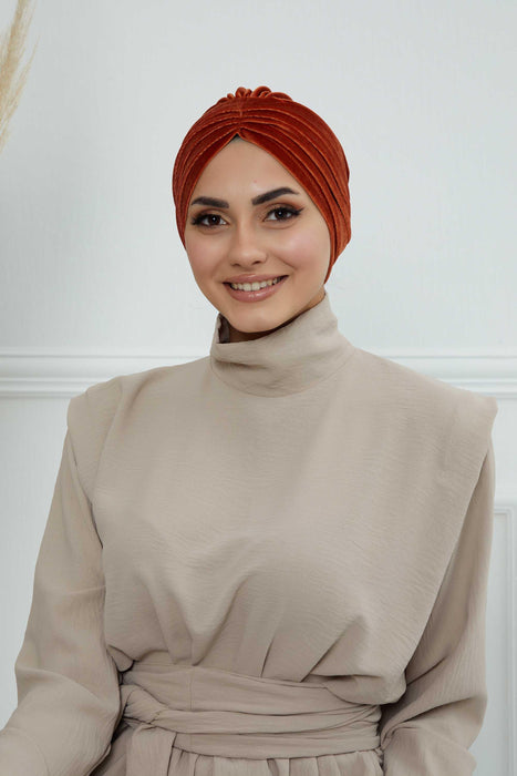 Velvet Shirred Instant Turban Headwrap, Soft Head Turban For Women Fashion Instant Turban Ready to Wear Pretied Chemo Headwear Hijab,B-13K