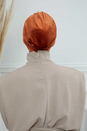 Velvet Shirred Instant Turban Headwrap, Soft Head Turban For Women Fashion Instant Turban Ready to Wear Pretied Chemo Headwear Hijab,B-13K Tile Red