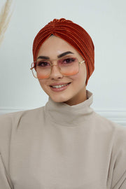Velvet Shirred Instant Turban Headwrap, Soft Head Turban For Women Fashion Instant Turban Ready to Wear Pretied Chemo Headwear Hijab,B-13K Tile Red
