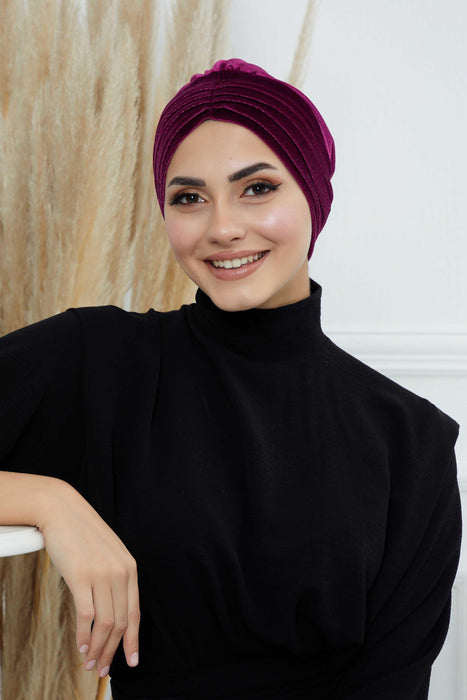 Velvet Shirred Instant Turban Headwrap, Soft Head Turban For Women Fashion Instant Turban Ready to Wear Pretied Chemo Headwear Hijab,B-13K