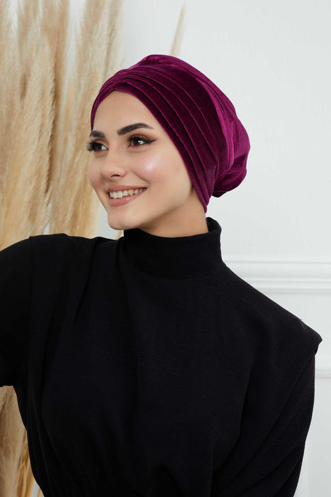 Velvet Shirred Instant Turban Headwrap, Soft Head Turban For Women Fashion Instant Turban Ready to Wear Pretied Chemo Headwear Hijab,B-13K