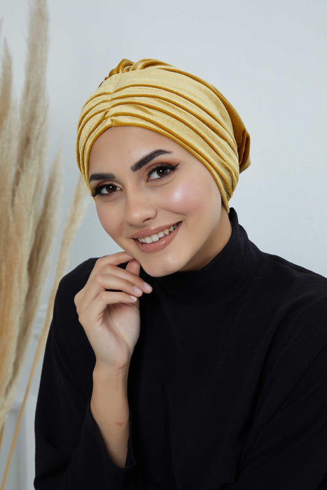 Velvet Shirred Instant Turban Headwrap, Soft Head Turban For Women Fashion Instant Turban Ready to Wear Pretied Chemo Headwear Hijab,B-13K