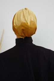 Velvet Shirred Instant Turban Headwrap, Soft Head Turban For Women Fashion Instant Turban Ready to Wear Pretied Chemo Headwear Hijab,B-13K Mustard Yellow