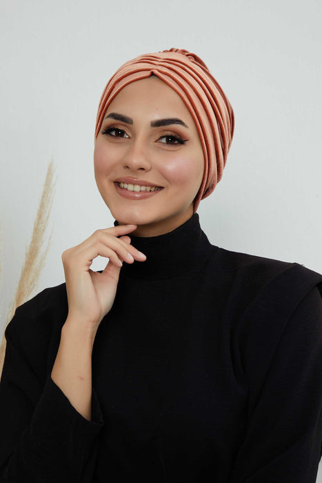 Velvet Shirred Instant Turban Headwrap, Soft Head Turban For Women Fashion Instant Turban Ready to Wear Pretied Chemo Headwear Hijab,B-13K