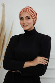 Velvet Shirred Instant Turban Headwrap, Soft Head Turban For Women Fashion Instant Turban Ready to Wear Pretied Chemo Headwear Hijab,B-13K Salmon