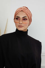 Velvet Shirred Instant Turban Headwrap, Soft Head Turban For Women Fashion Instant Turban Ready to Wear Pretied Chemo Headwear Hijab,B-13K Salmon
