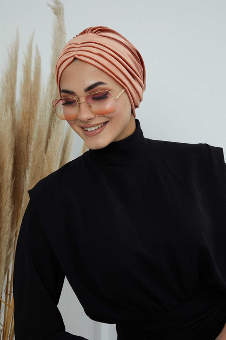 Velvet Shirred Instant Turban Headwrap, Soft Head Turban For Women Fashion Instant Turban Ready to Wear Pretied Chemo Headwear Hijab,B-13K