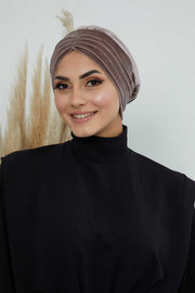 Velvet Shirred Instant Turban Headwrap, Soft Head Turban For Women Fashion Instant Turban Ready to Wear Pretied Chemo Headwear Hijab,B-13K Mink