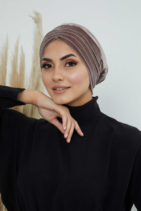 Velvet Shirred Instant Turban Headwrap, Soft Head Turban For Women Fashion Instant Turban Ready to Wear Pretied Chemo Headwear Hijab,B-13K