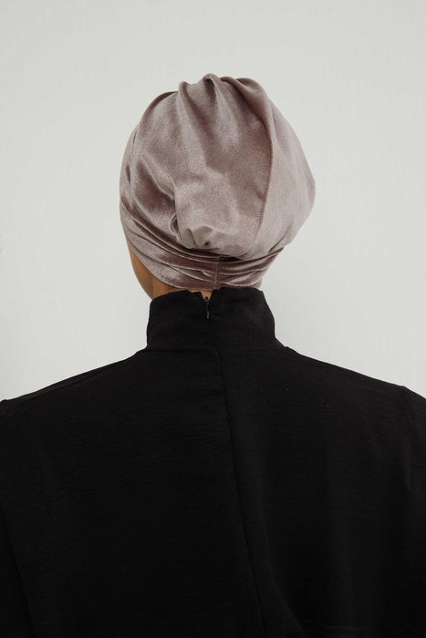 Velvet Shirred Instant Turban Headwrap, Soft Head Turban For Women Fashion Instant Turban Ready to Wear Pretied Chemo Headwear Hijab,B-13K Mink