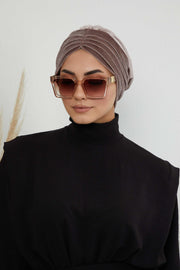 Velvet Shirred Instant Turban Headwrap, Soft Head Turban For Women Fashion Instant Turban Ready to Wear Pretied Chemo Headwear Hijab,B-13K Mink