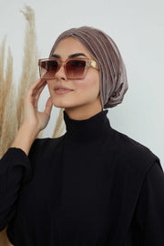 Velvet Shirred Instant Turban Headwrap, Soft Head Turban For Women Fashion Instant Turban Ready to Wear Pretied Chemo Headwear Hijab,B-13K Mink