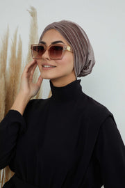 Velvet Shirred Instant Turban Headwrap, Soft Head Turban For Women Fashion Instant Turban Ready to Wear Pretied Chemo Headwear Hijab,B-13K Mink