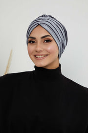 Velvet Shirred Instant Turban Headwrap, Soft Head Turban For Women Fashion Instant Turban Ready to Wear Pretied Chemo Headwear Hijab,B-13K Grey