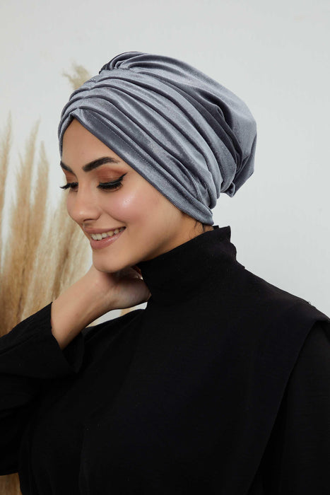 Velvet Shirred Instant Turban Headwrap, Soft Head Turban For Women Fashion Instant Turban Ready to Wear Pretied Chemo Headwear Hijab,B-13K