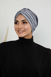 Velvet Shirred Instant Turban Headwrap, Soft Head Turban For Women Fashion Instant Turban Ready to Wear Pretied Chemo Headwear Hijab,B-13K Grey