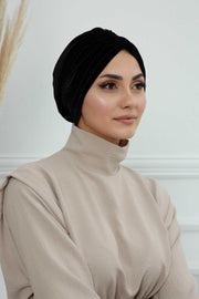 Velvet Shirred Instant Turban Headwrap, Soft Head Turban For Women Fashion Instant Turban Ready to Wear Pretied Chemo Headwear Hijab,B-13K Black