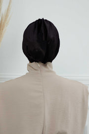 Velvet Shirred Instant Turban Headwrap, Soft Head Turban For Women Fashion Instant Turban Ready to Wear Pretied Chemo Headwear Hijab,B-13K Black