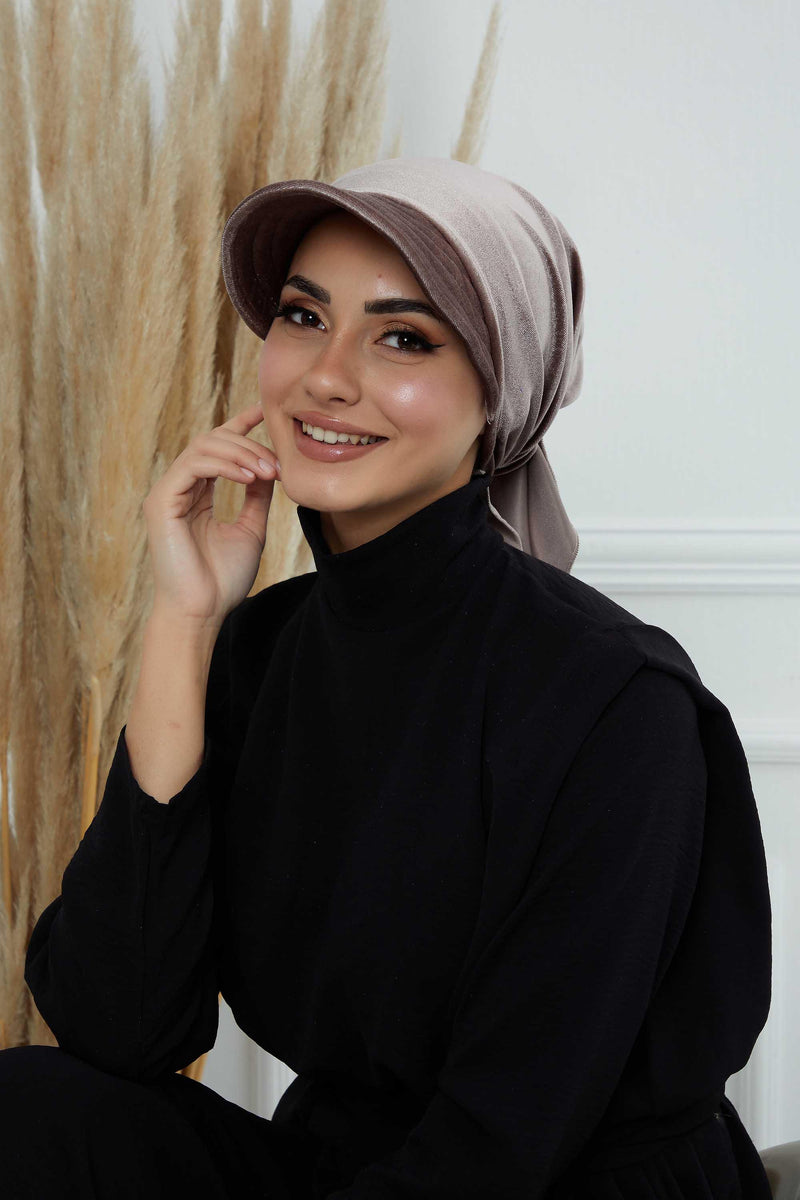 Vorgebundene Instant-Turbanmütze aus Samt für Damen, superweiche Schirmmütze aus Samt für Damen, Sonnenschutzvisier, Chemo-Kopfbedeckung, B-71K