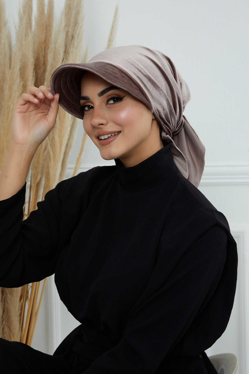 Vorgebundene Instant-Turbanmütze aus Samt für Damen, superweiche Schirmmütze aus Samt für Damen, Sonnenschutzvisier, Chemo-Kopfbedeckung, B-71K