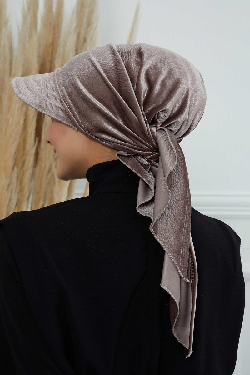 Vorgebundene Instant-Turbanmütze aus Samt für Damen, superweiche Schirmmütze aus Samt für Damen, Sonnenschutzvisier, Chemo-Kopfbedeckung, B-71K