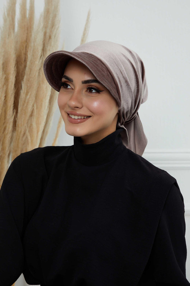 Vorgebundene Instant-Turbanmütze aus Samt für Damen, superweiche Schirmmütze aus Samt für Damen, Sonnenschutzvisier, Chemo-Kopfbedeckung, B-71K