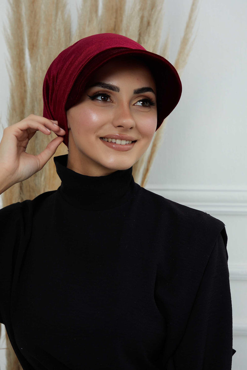 Vorgebundene Instant-Turbanmütze aus Samt für Damen, superweiche Schirmmütze aus Samt für Damen, Sonnenschutzvisier, Chemo-Kopfbedeckung, B-71K